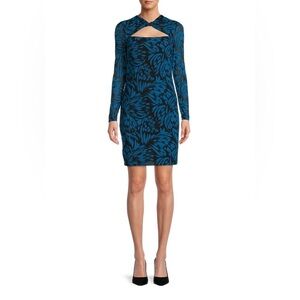 The Get Women's Long Sleeve Mesh Mini Dress blue/black size XL NWT